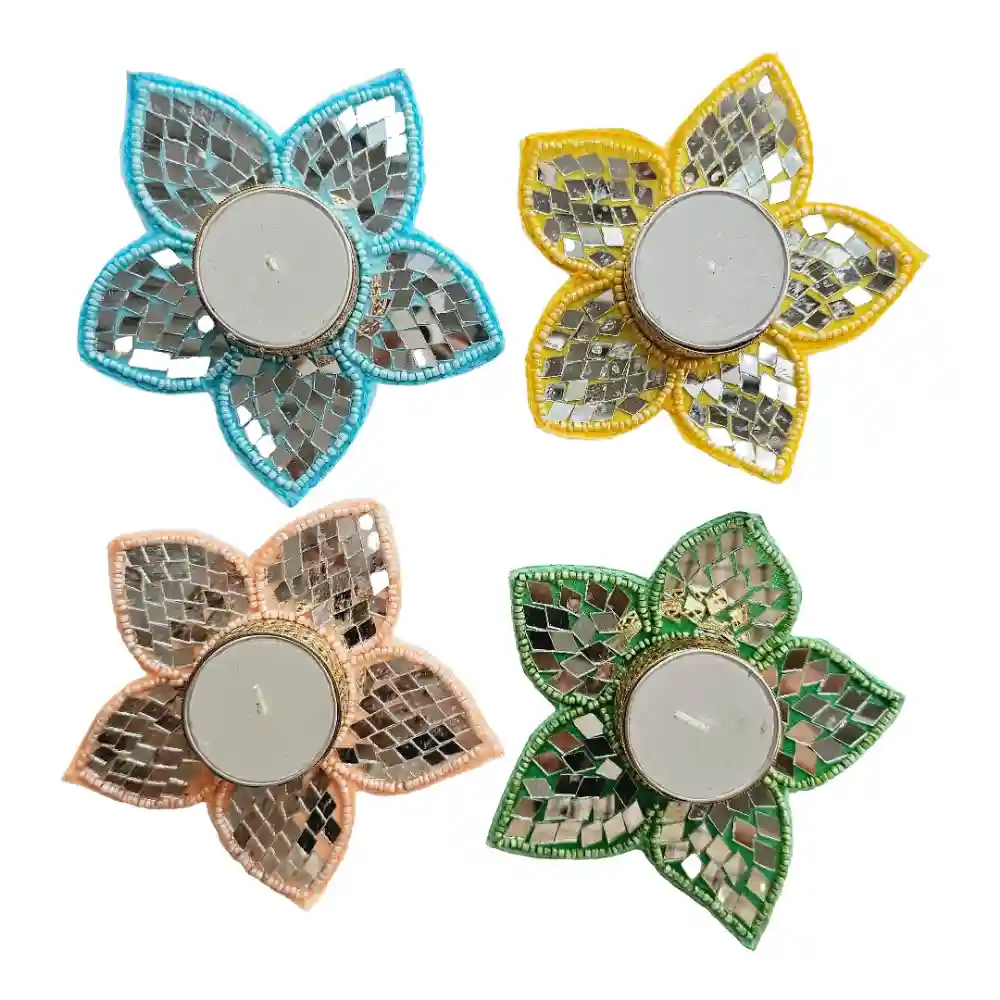 Flower Mirror T Light Candle Holder For Diwali Gifts